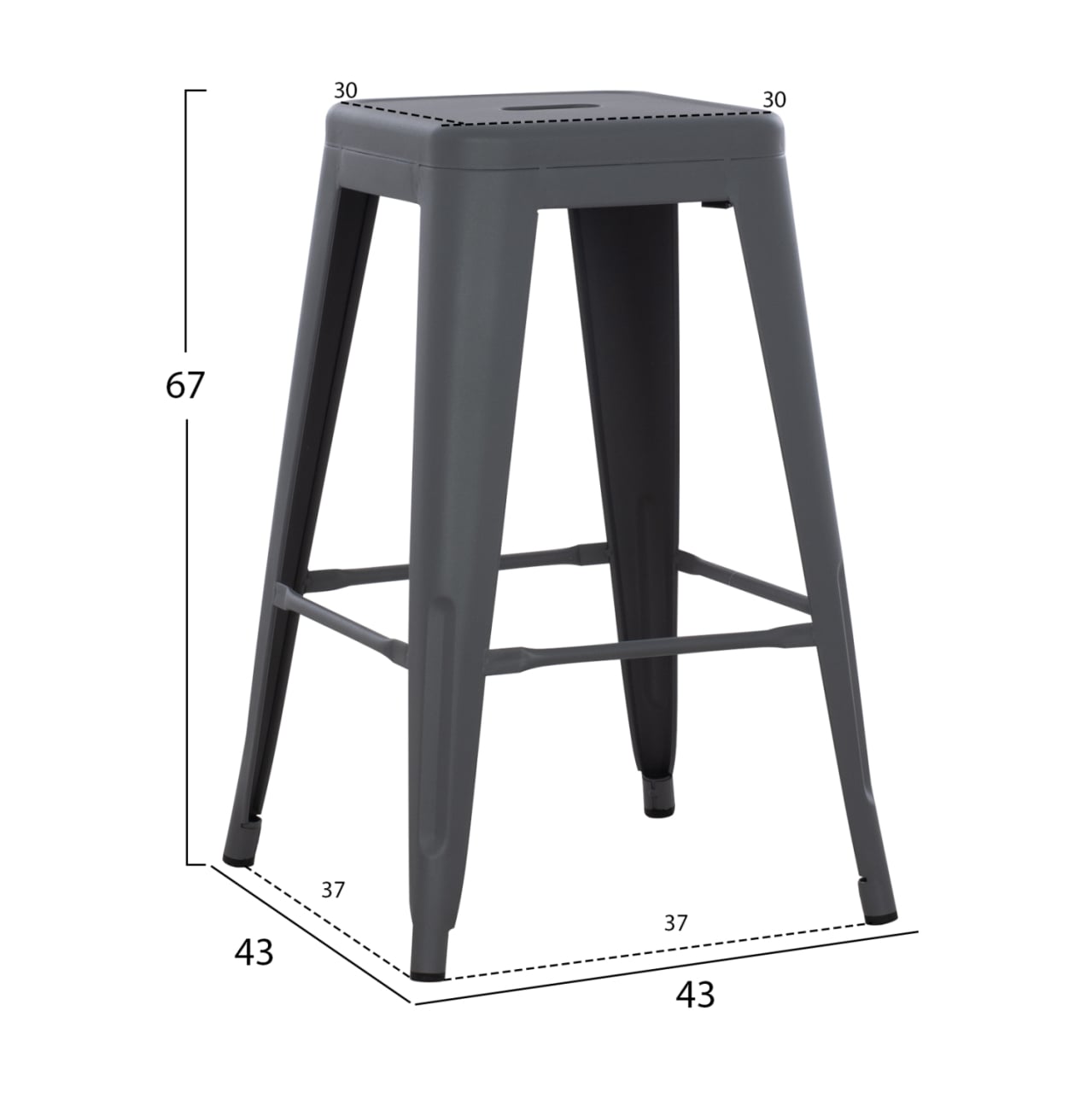 BAR STOOL MEDIUM HEIGHT MELITA-PRO HM8573.50 METAL IN GREY 43x43x67Hcm. [2]
