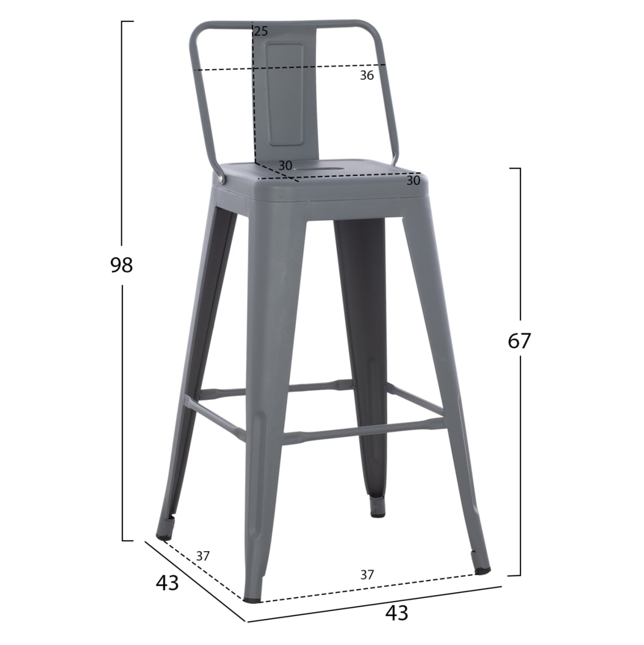 BAR STOOL MEDIUM HEIGHT MELITA-PRO HM8574.50 METAL IN GREY 43x43x88Hcm. [2]