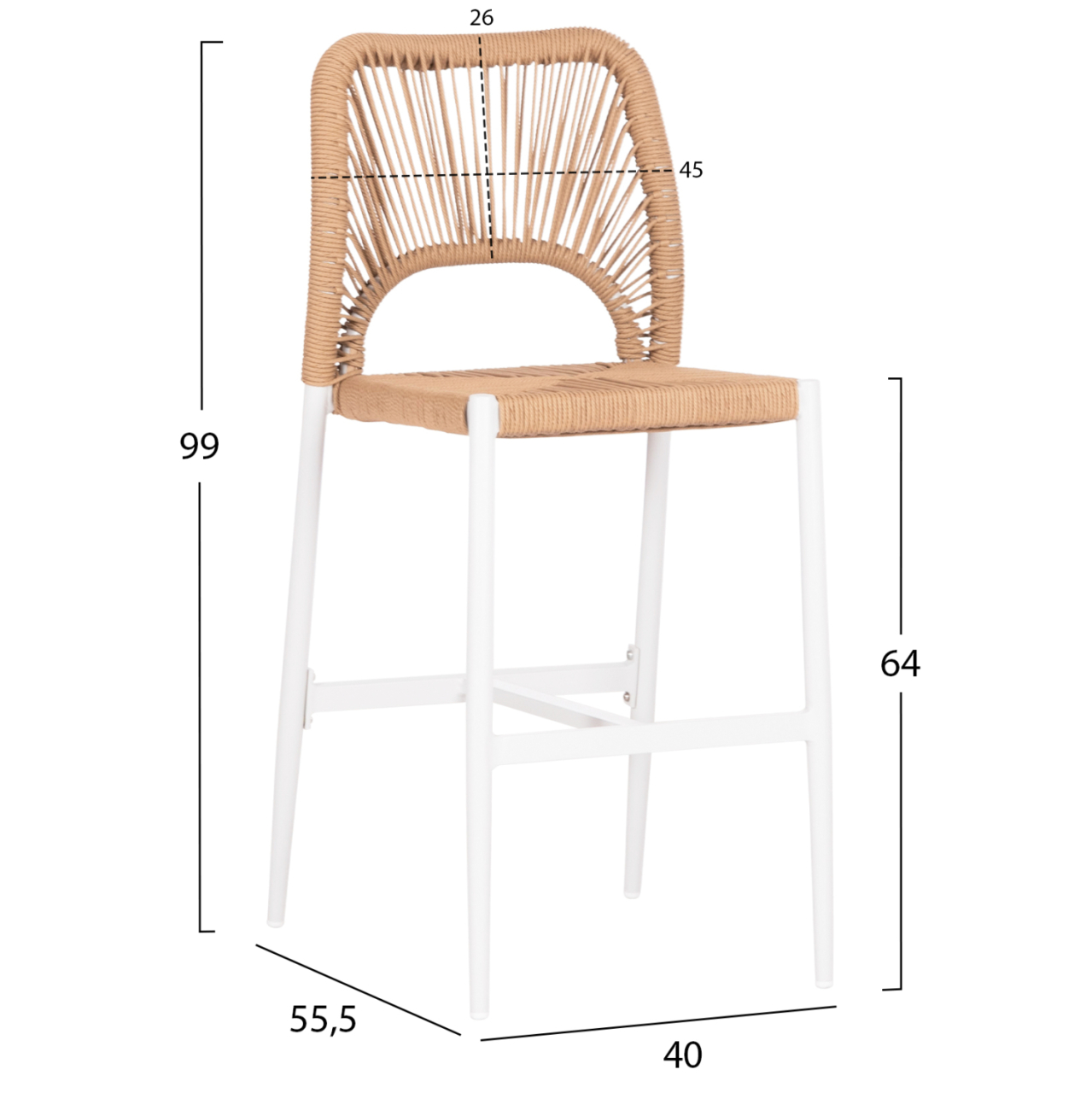 BAR STOOL MEDIUM HEIGHT NOJO HM5920.01 WHITE ALUMINUM--BEIGE SYNTHETIC RATTAN 40x55.5x99Hcm. [2]