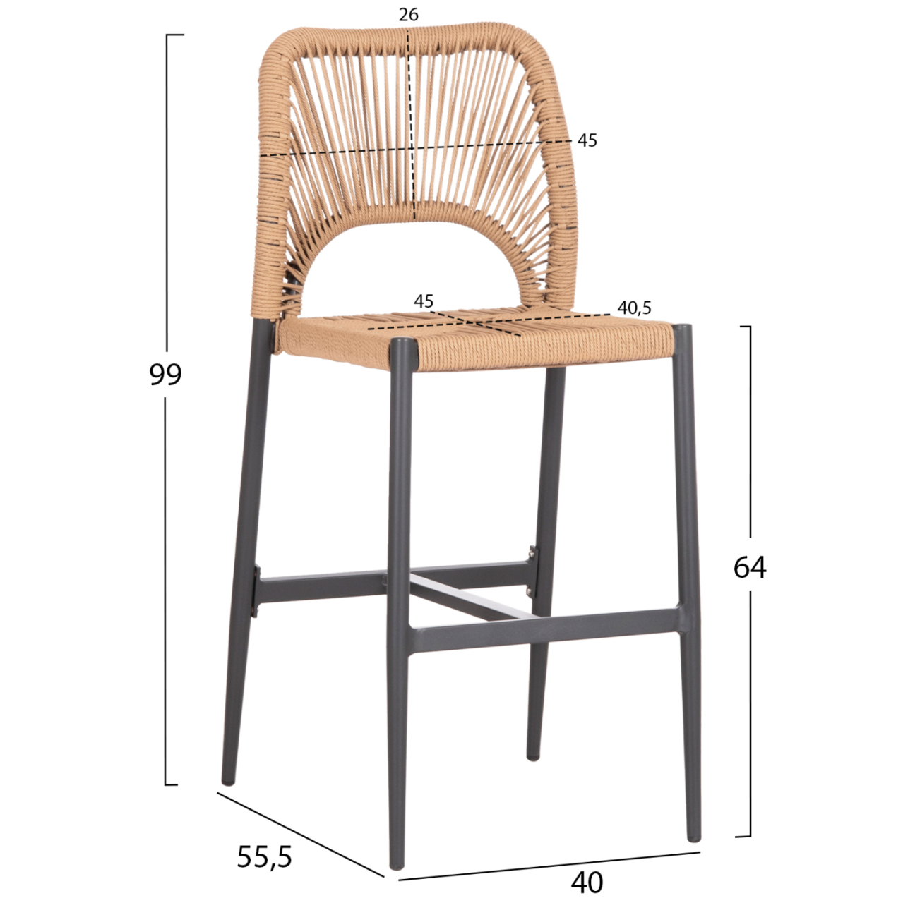 BAR STOOL MEDIUM HEIGHT NOJO HM5920.02 ANTHRACITE ALUMINUM--BEIGE SYNTHETIC RATTAN 40x55.5x99Hcm. [2]