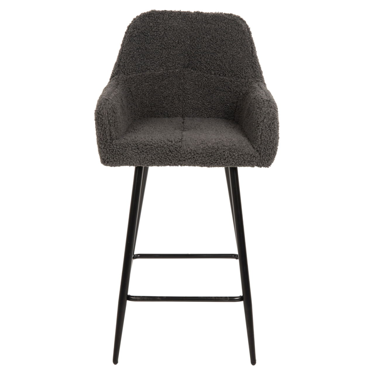 BAR STOOL MEDIUM HEIGHT STRIKE HM8592.01 GREY TEDDY FABRIC-BLACK METAL LEGS 50x50x94,5Hcm. [3]