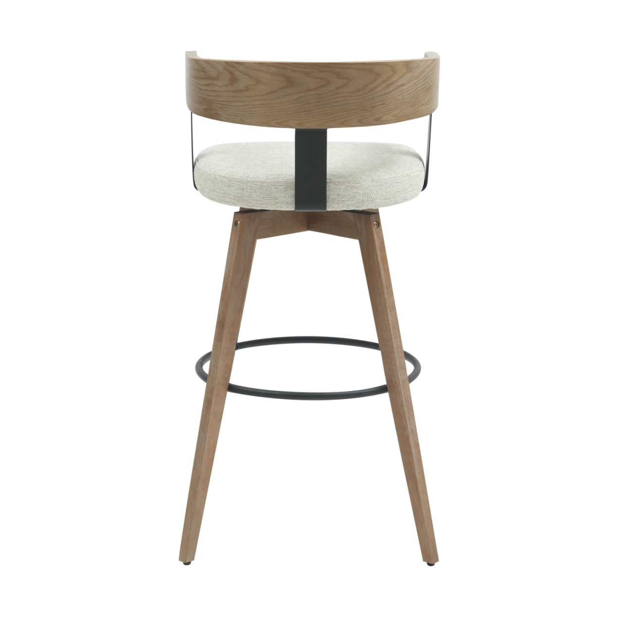 BAR STOOL MEDIUM HEIGHT SWIVEL LANI HM9988.01 BEECH WOOD LEGS-PLYWOOD BACK-ECRU FABRIC SEAT 55x55x97Hcm. [6]