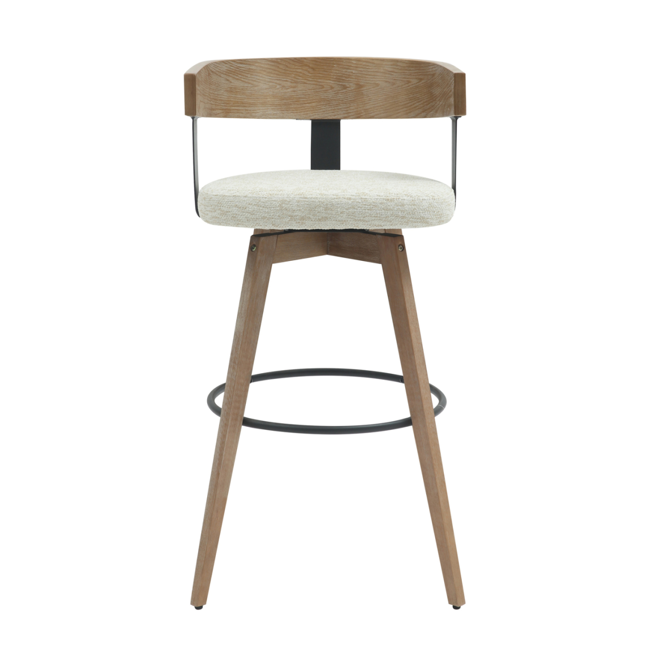 BAR STOOL MEDIUM HEIGHT SWIVEL LANI HM9988.01 BEECH WOOD LEGS-PLYWOOD BACK-ECRU FABRIC SEAT 55x55x97Hcm. [3]