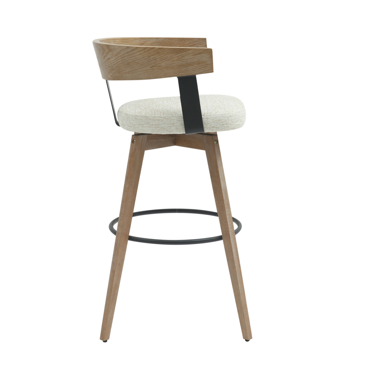 BAR STOOL MEDIUM HEIGHT SWIVEL LANI HM9988.01 BEECH WOOD LEGS-PLYWOOD BACK-ECRU FABRIC SEAT 55x55x97Hcm. [4]