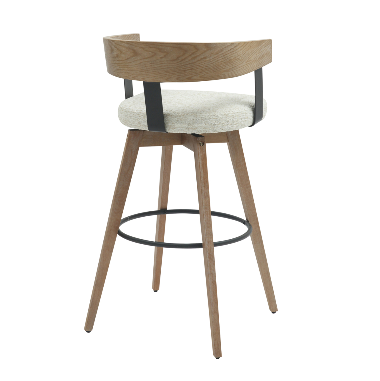 BAR STOOL MEDIUM HEIGHT SWIVEL LANI HM9988.01 BEECH WOOD LEGS-PLYWOOD BACK-ECRU FABRIC SEAT 55x55x97Hcm. [5]