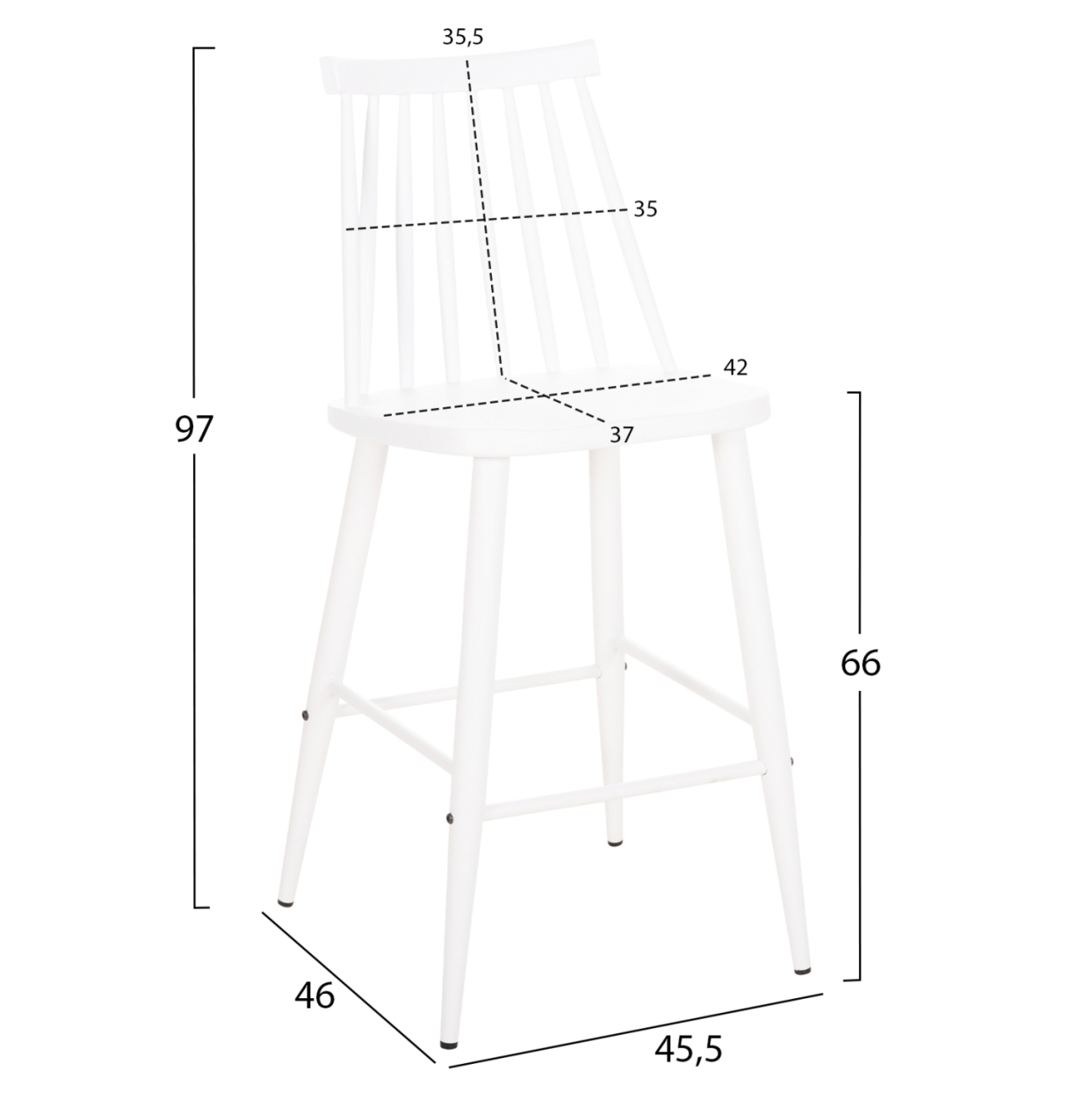 BAR STOOL MEDIUM HEIGHT VANESSA HM9300.11 POLYPROPYLENE and METAL-WHITE 45,5x46x97Hcm. [2]