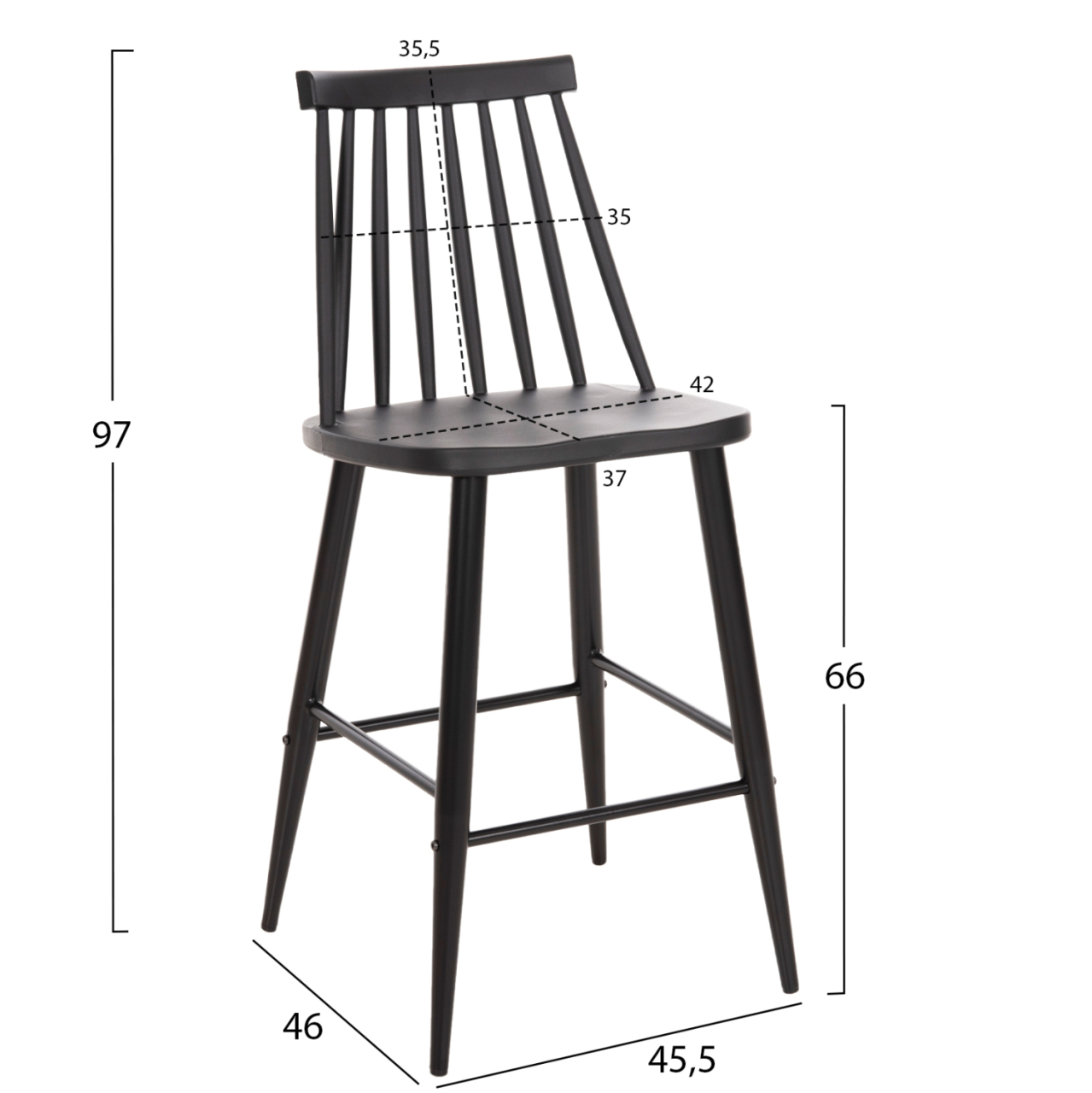 BAR STOOL MEDIUM HEIGHT VANESSA HM9300.12 POLYPROPYLENE and METAL-BLACK 45,5x46x97Hcm. [2]