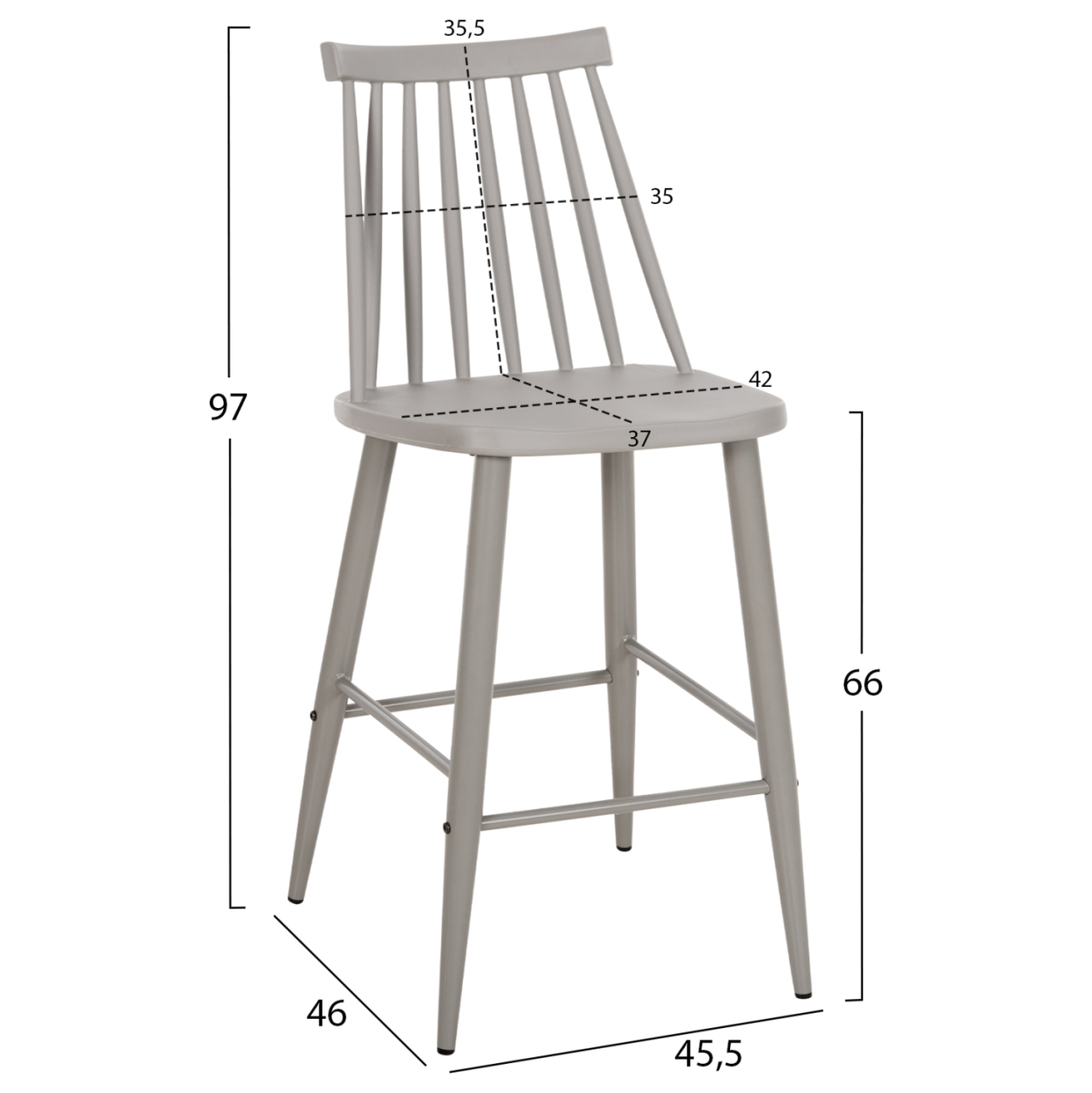 BAR STOOL MEDIUM HEIGHT VANESSA HM9300.20 POLYPROPYLENE and METAL-GREY 45,5x46x97Hcm. [2]