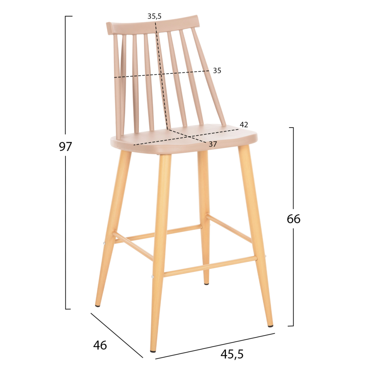 BAR STOOL MEDIUM HEIGHT VANESSA HM9300.25 CAPPUCCINO PP and METAL LEGS IN WOOD COLOR 45,5x46x97Hcm. [2]