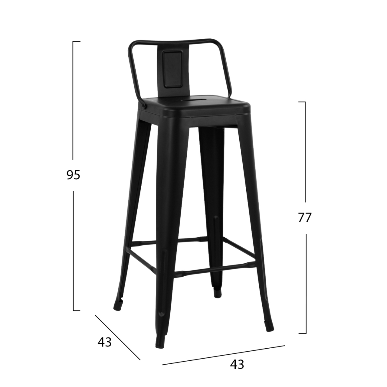 Bar Stool Metallic Melita with back Black matte 43x43x95cm HM8643.22 [2]
