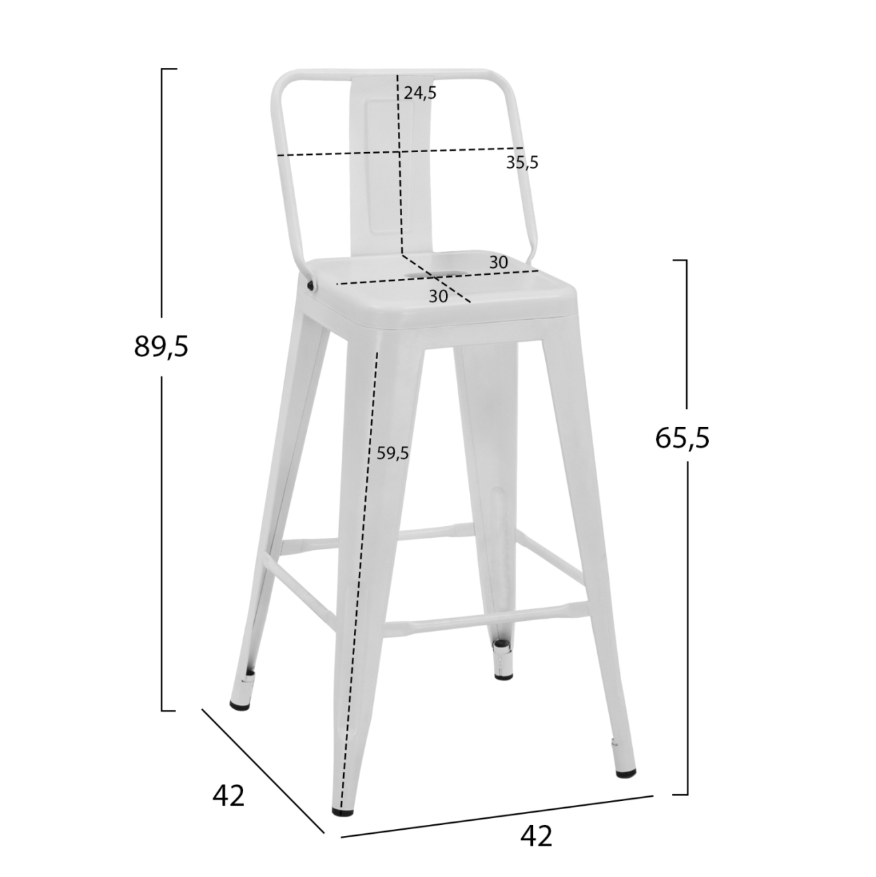 Bar Stool Middle Height Melita with back white matte HM8574.31 42x42x89,5cm [2]