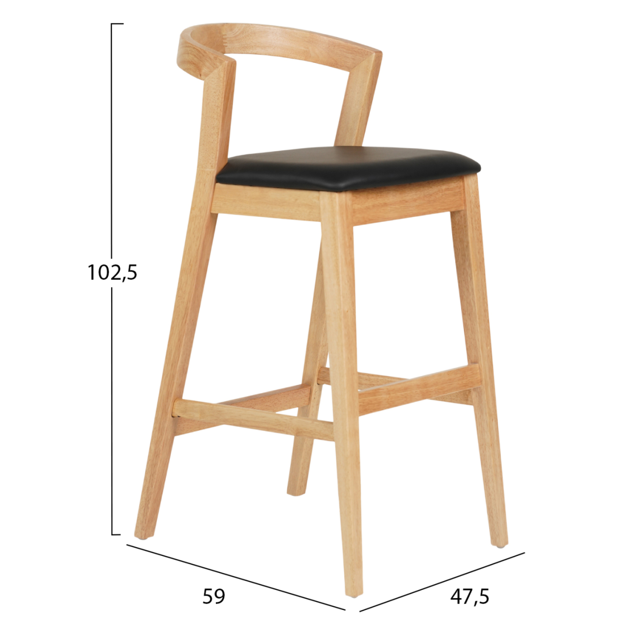 BAR STOOL NAMI HM9952.01 RUBBERWOOD IN OAK-BLACK PU 47,5x59x102,5Hcm. [2]