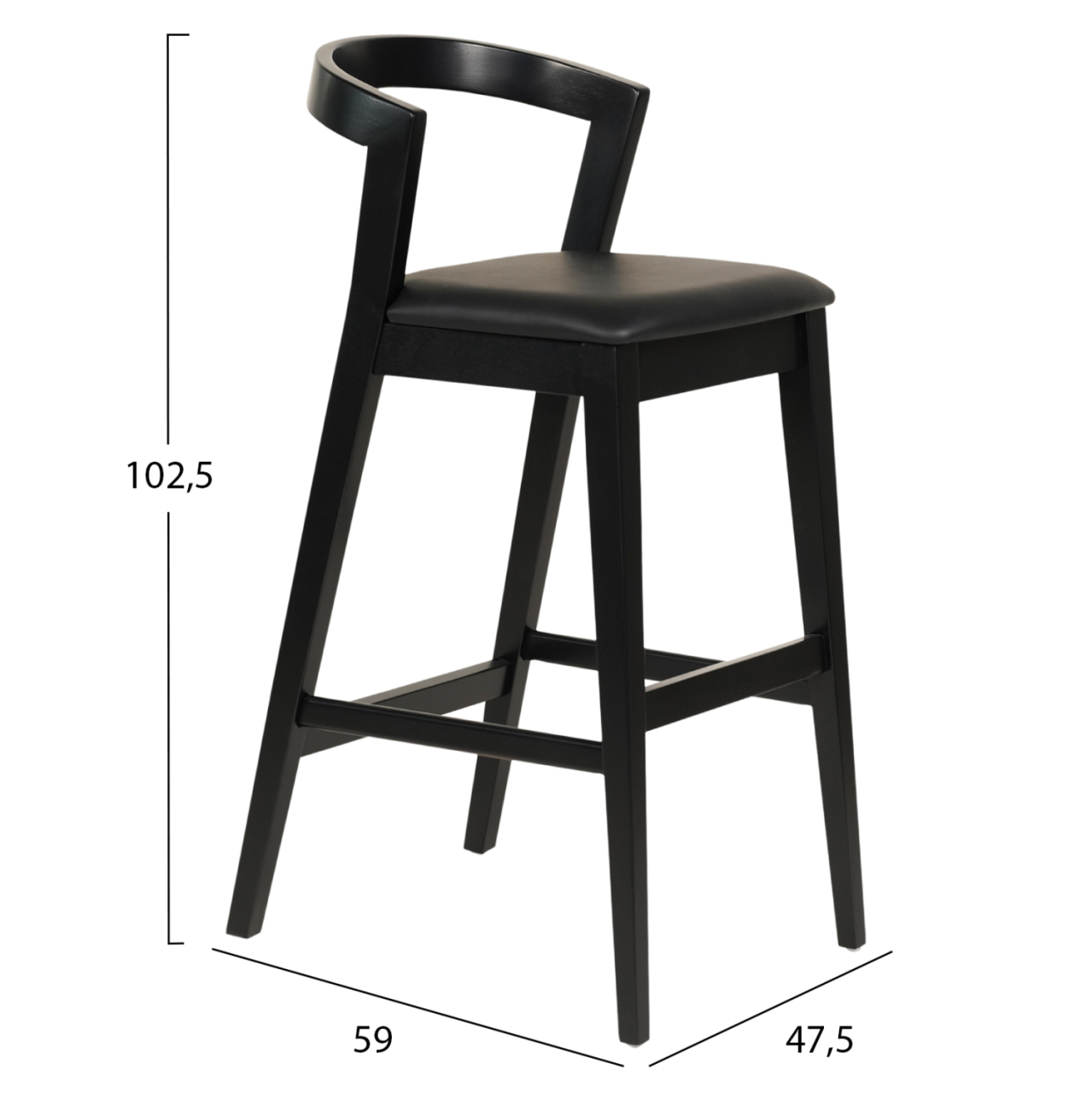 BAR STOOL NAMI HM9952.02 RUBBERWOOD and PU-BLACK 47,5x59x102,5Hcm. [2]