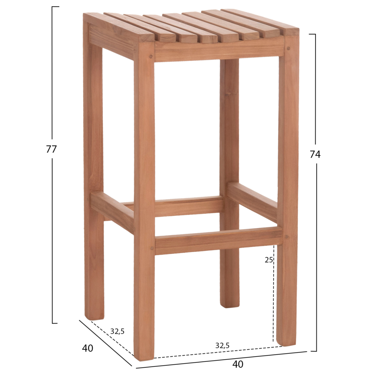 BAR STOOL NIKOL HM18109 TEAK WOOD IN NATURAL COLOR 40x40x77Hcm. [2]