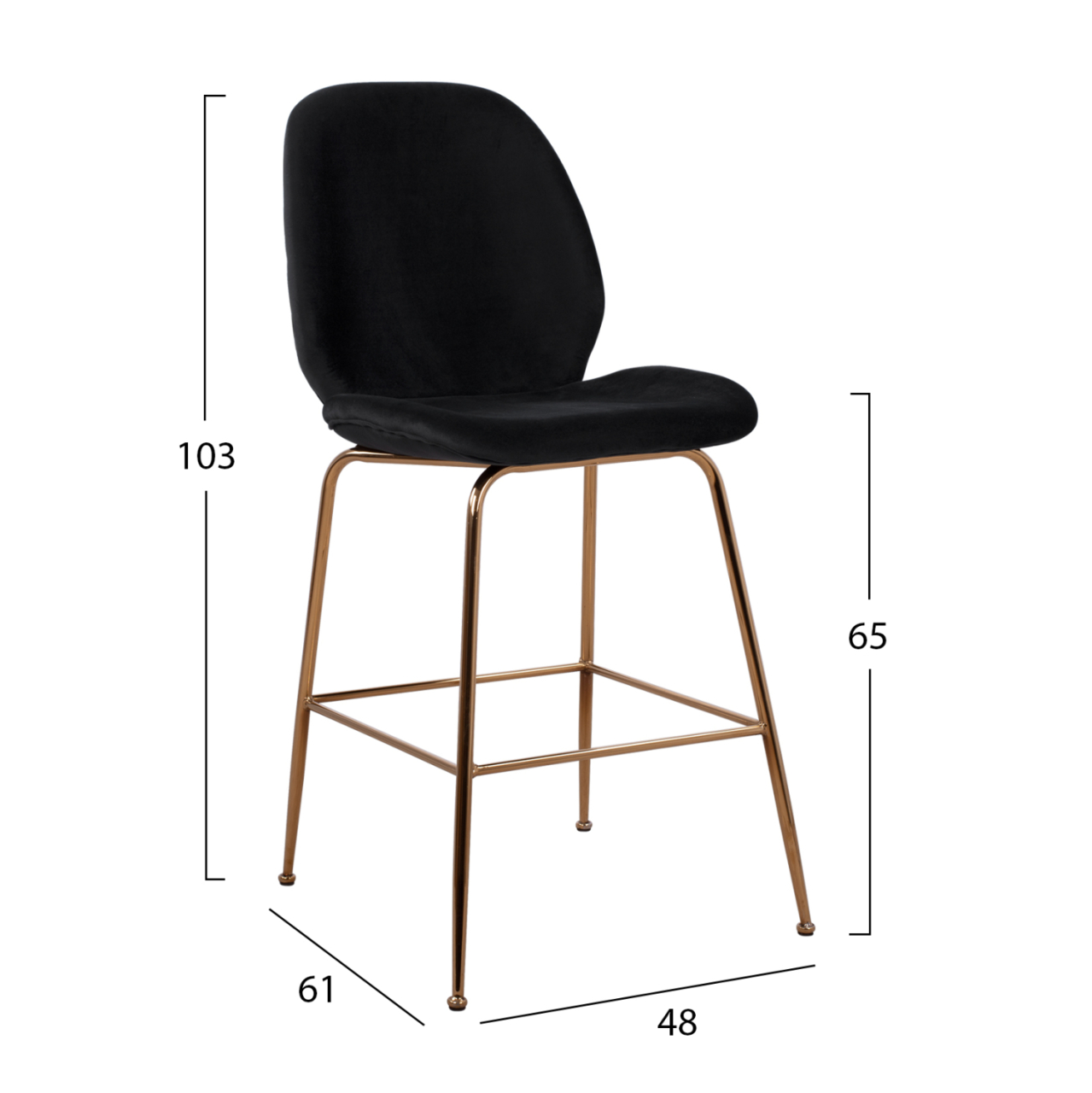 Bar Stool Nora Black Velvet and Gold Metallic Frame HM8524.04 48x61x103 cm [2]