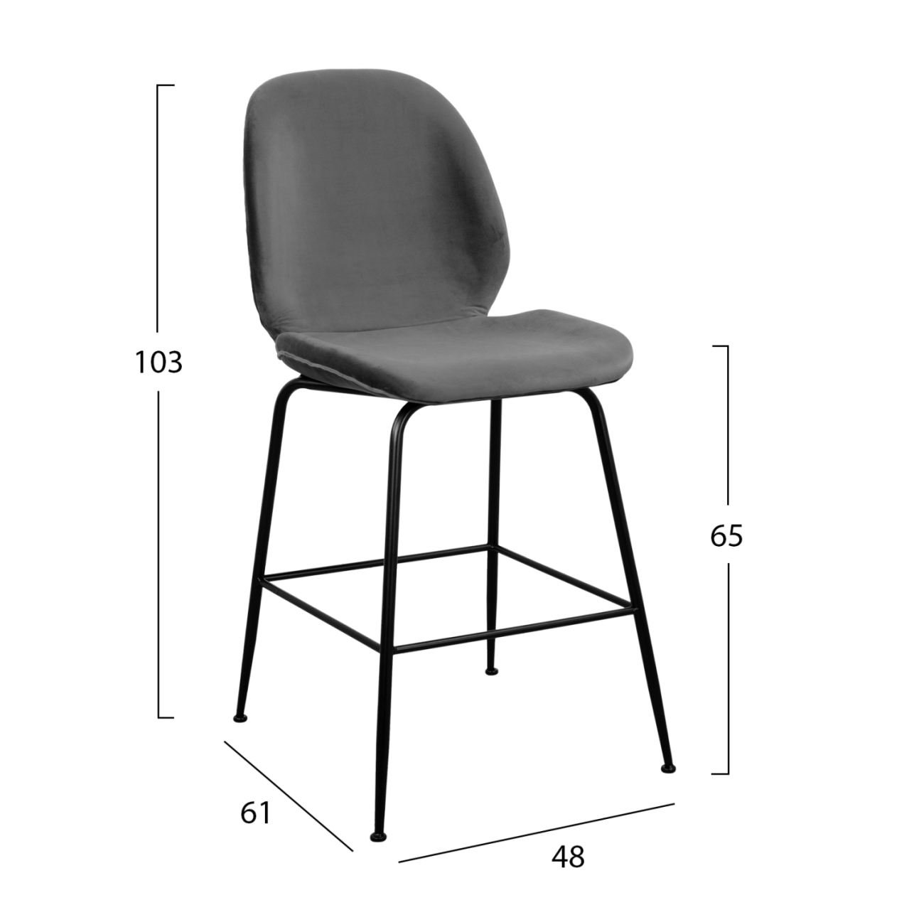 Bar Stool Nora Velvet Grey and Black metallic frame HM8524.01 48x61x103 cm [2]