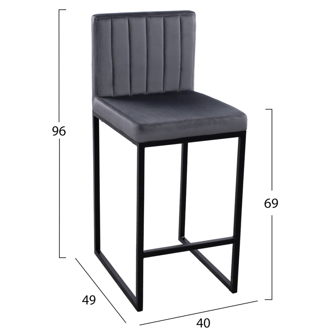 Bar Stool Piper Velvet Grey and Black Metallic Frame HM8525.01 40x49x96 cm [2]