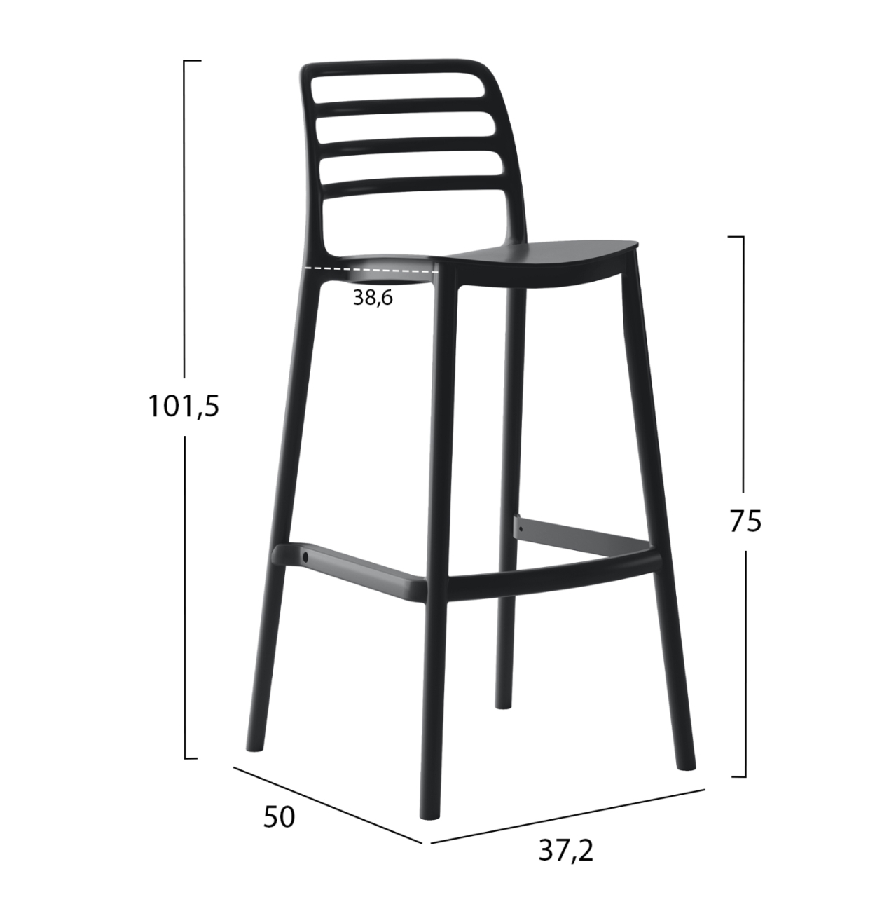 BAR STOOL POLYPROPYLENE SNOD HM6099.02 BLACK 37,2x50x101,5Hcm. [2]