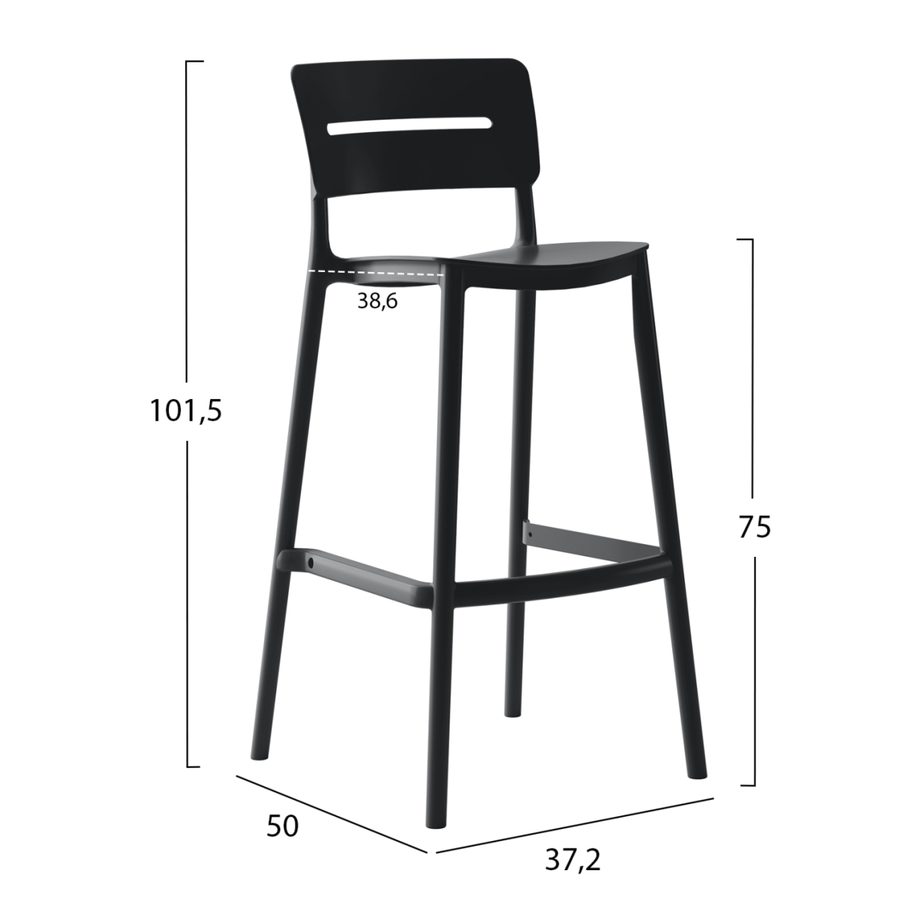 BAR STOOL POLYPROPYLENE SNOD2 HM6100.02 BLACK 37,2x50x101,5Hcm. [2]