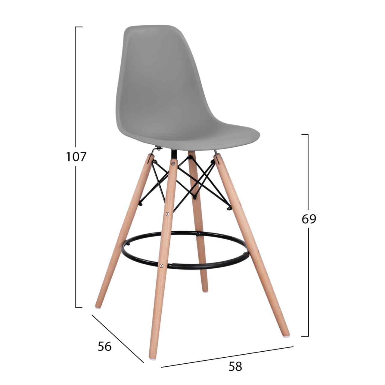 Bar Stool Renata HM0173.10 Grey 58x56x107cm [2]