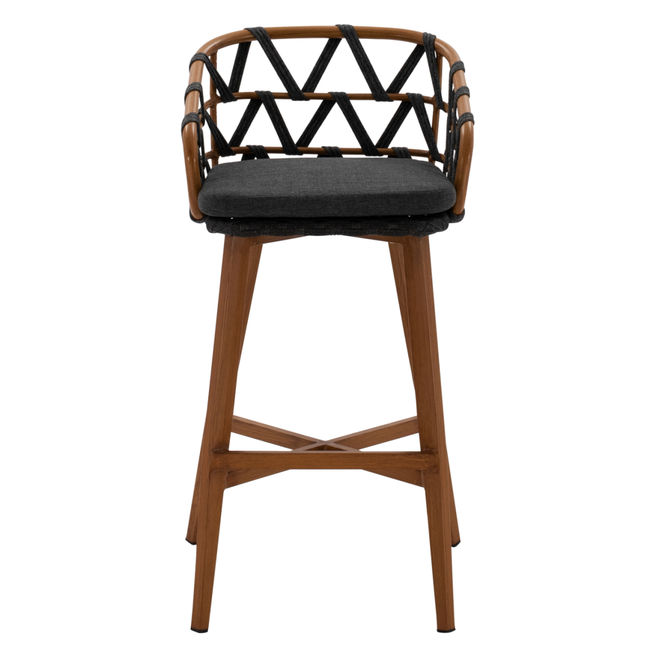 BAR STOOL RICKO HM5781.11 BROWN ALUMINUM FRAME--DARK GREY STRAP ROPE 56x59x102Hcm. [2]
