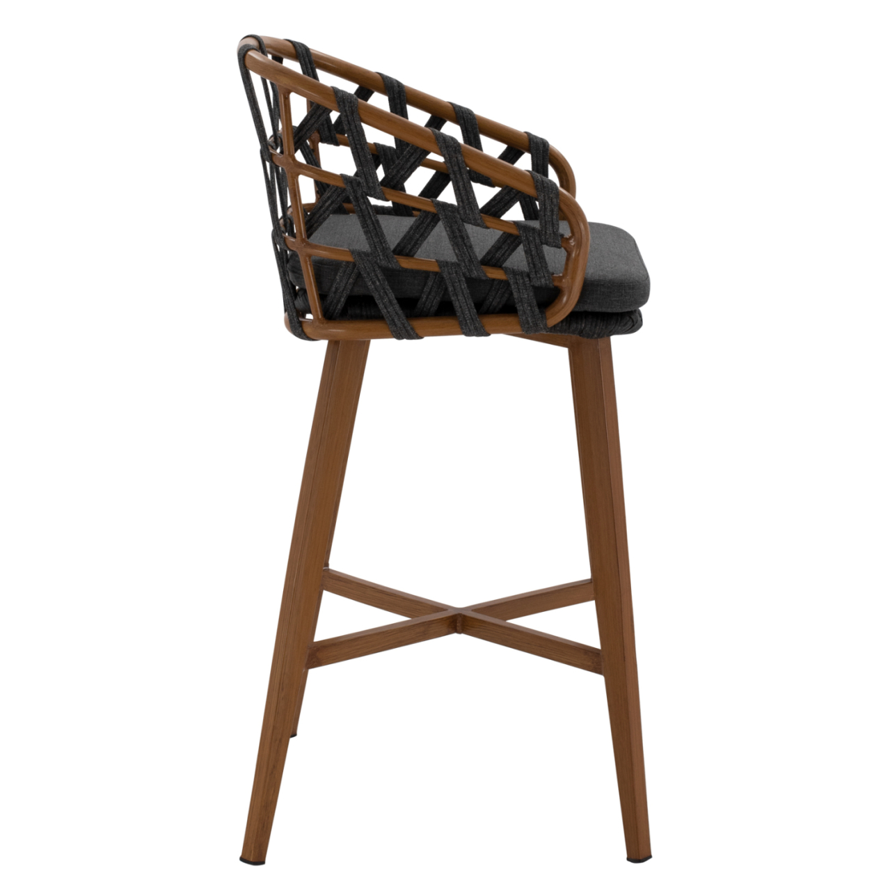 BAR STOOL RICKO HM5781.11 BROWN ALUMINUM FRAME--DARK GREY STRAP ROPE 56x59x102Hcm. [3]