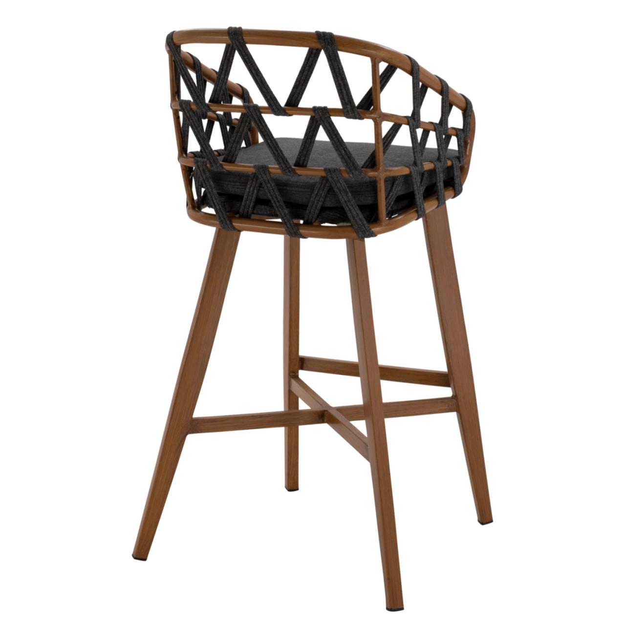 BAR STOOL RICKO HM5781.11 BROWN ALUMINUM FRAME--DARK GREY STRAP ROPE 56x59x102Hcm. [4]