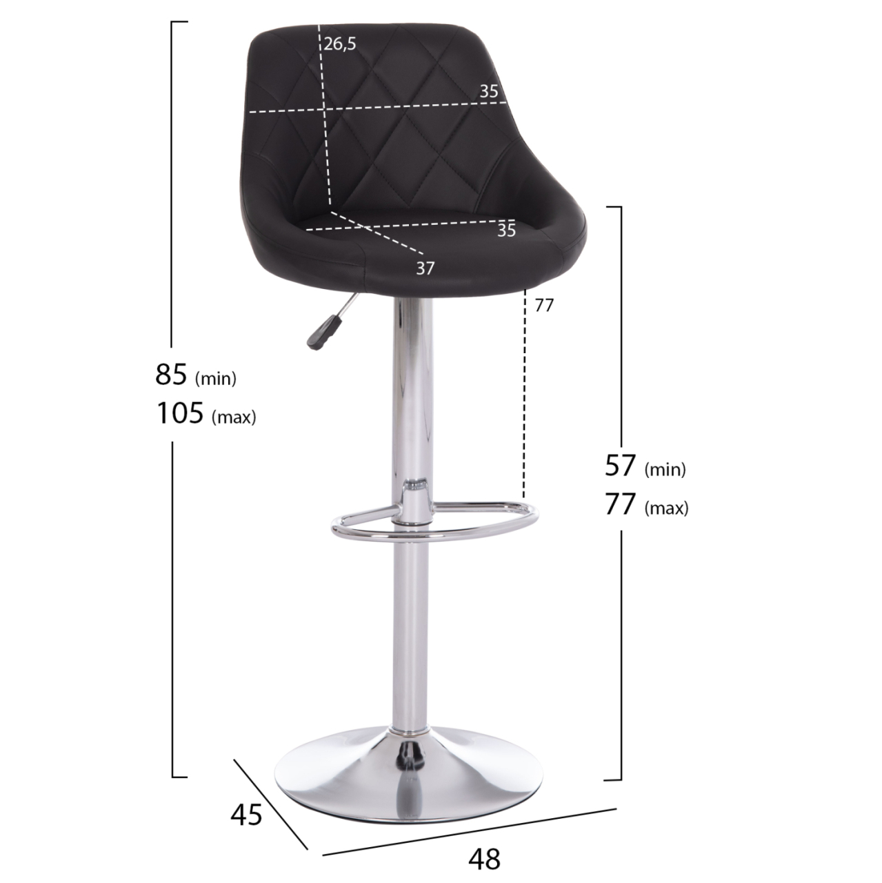 BAR STOOL ROSE HM204.21 CHROMED BASE and SUSPENSION and BLACK PU 48x45x105Hcm. [2]