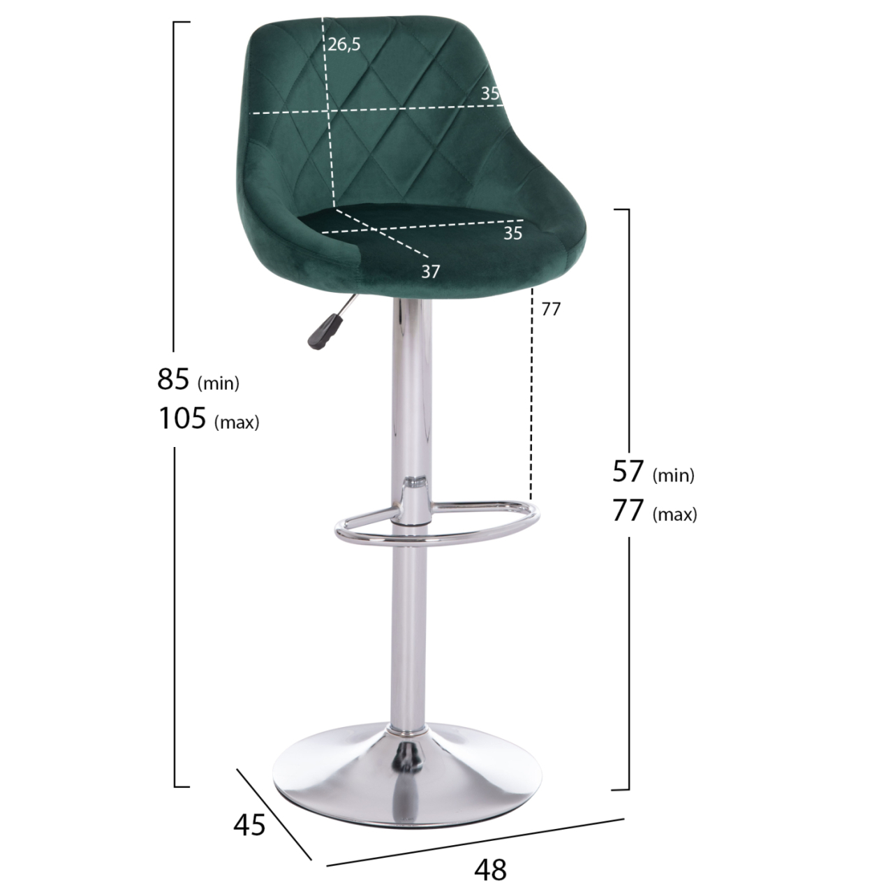 BAR STOOL ROSE HM204.46 CHROMED BASE and SUSPENSION and CYPRESS GREEN VELVET 48x45x105Hcm. [2]