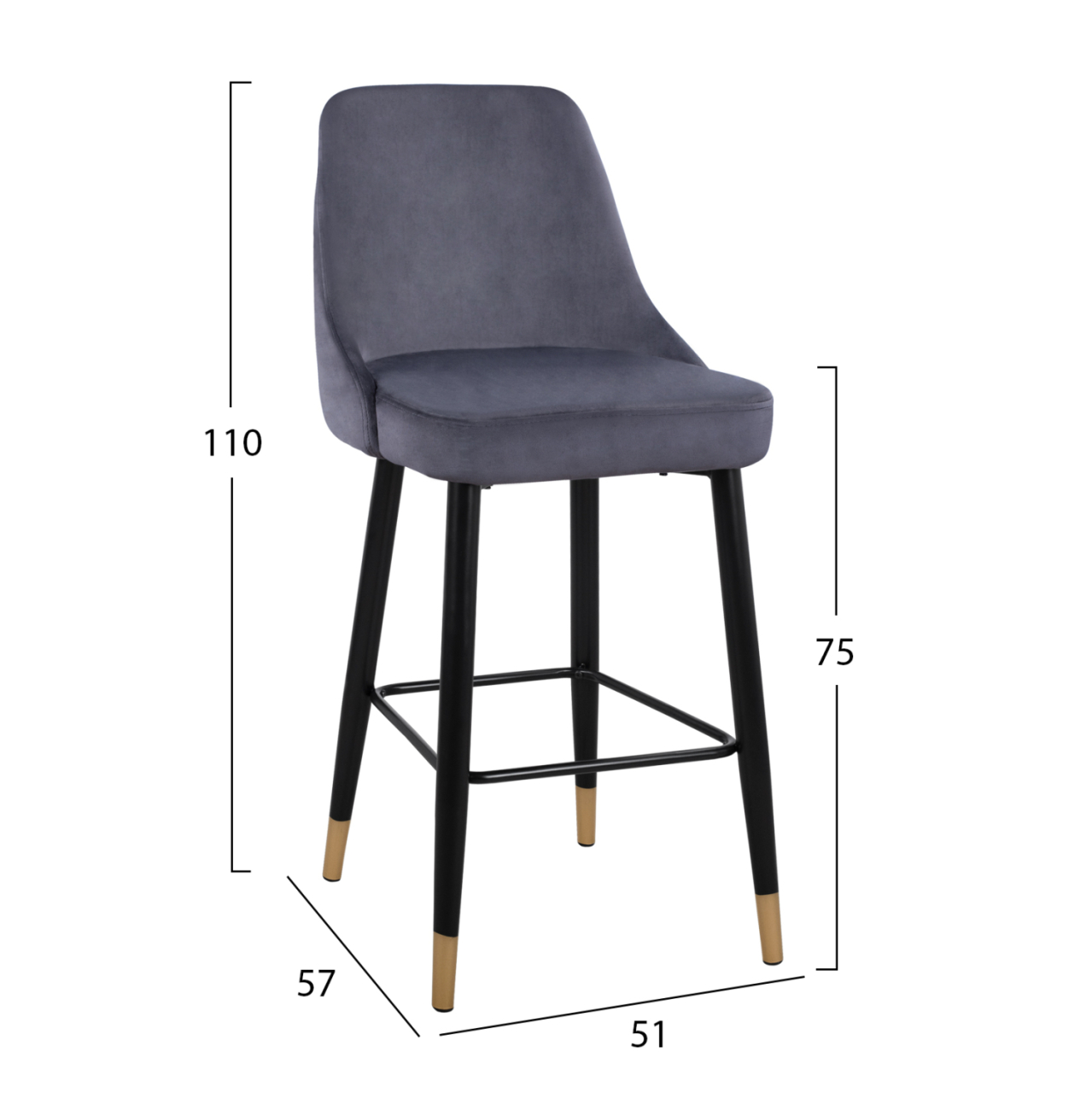 Bar Stool SERENITY HM8519.01 from velvet grey with metallic frame 51x57x110cm [2]