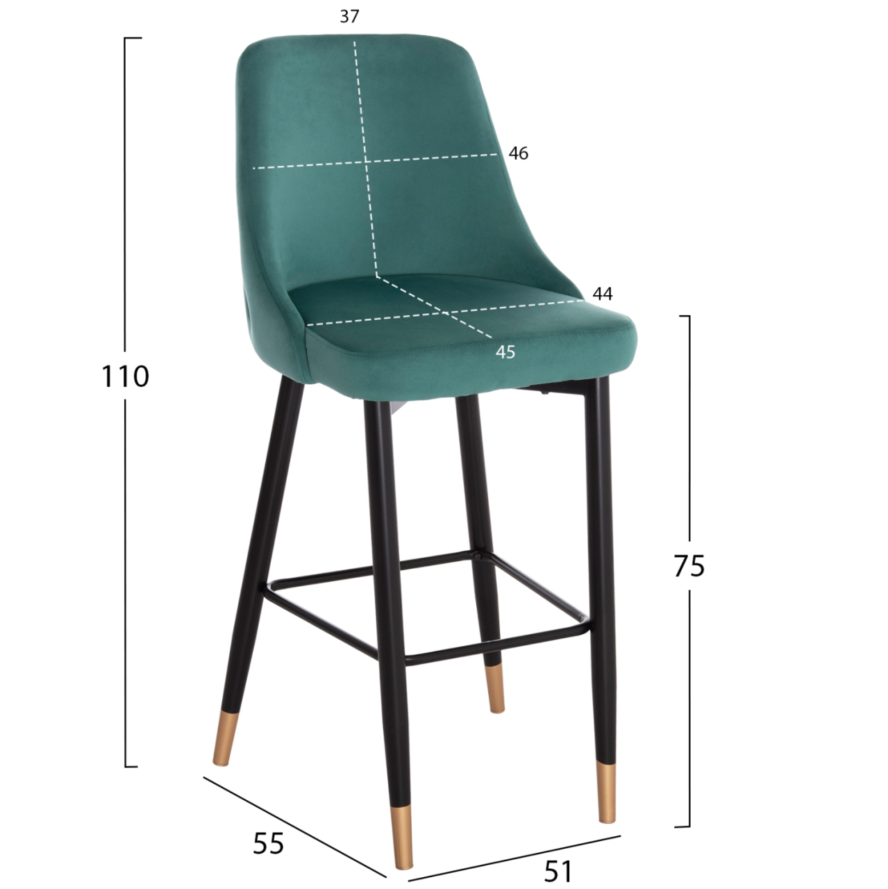 Bar Stool SERENITY HM8519.03 Velvet Cypress Green Color and metallic frame 51x57x110cm [2]