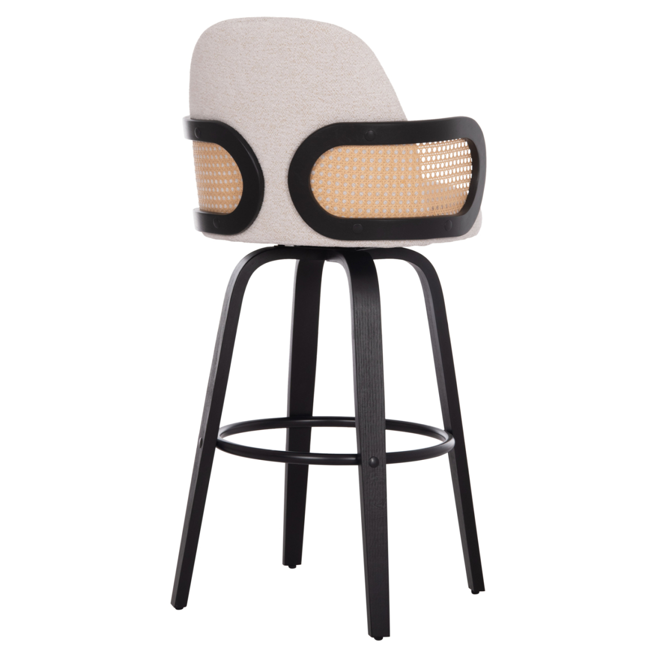 BAR STOOL SWIVEL BECKER HM18251.02 PLYWOOD IN BLACK--FABRIC IN ECRU 50x52x100Hcm. [5]