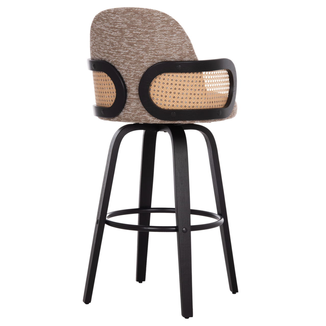 BAR STOOL SWIVEL BECKER HM18251.03 PLYWOOD IN BLACK--FABRIC IN BROWN 50x52x100Hcm. [5]
