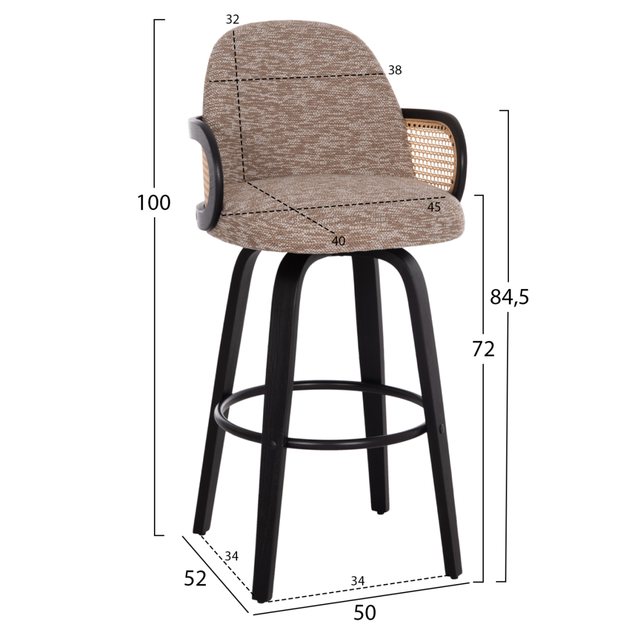 BAR STOOL SWIVEL BECKER HM18251.03 PLYWOOD IN BLACK--FABRIC IN BROWN 50x52x100Hcm. [2]