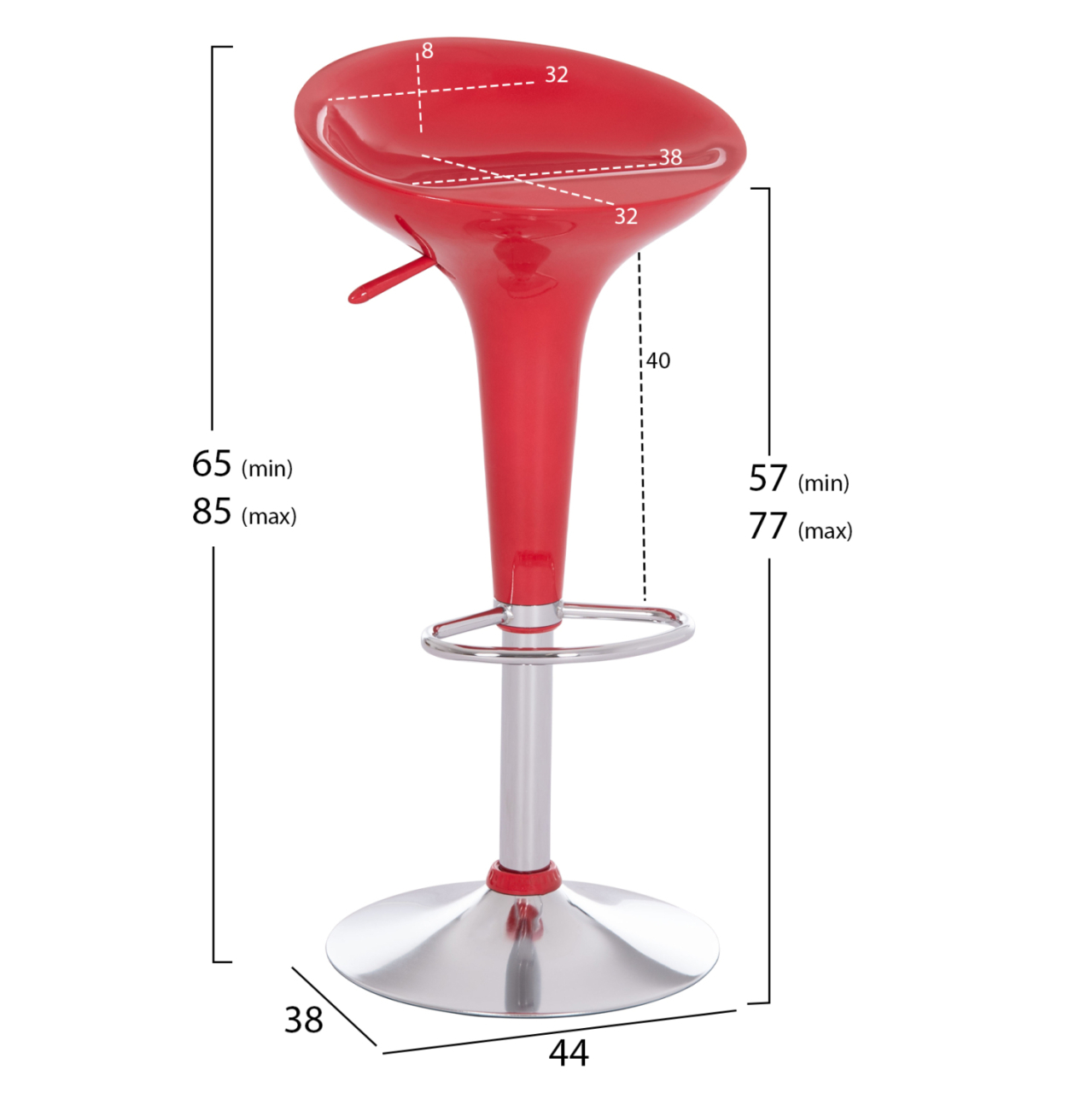BAR STOOL SWIVEL DAISY HM200.24 ABS IN RED--SUSPENSION 44x38x85Hcm. [2]