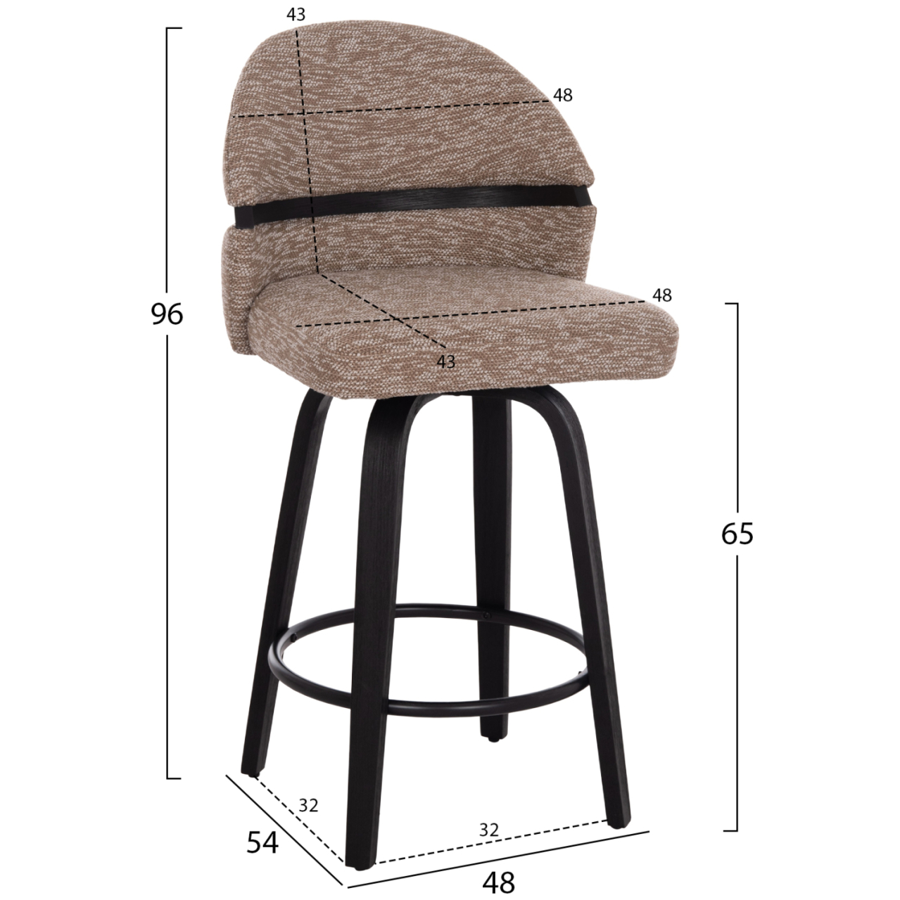 BAR STOOL SWIVEL DEKKER HM18250.03 PLYWOOD IN BLACK--FABRIC IN BROWN 48x54x96Hcm. [2]