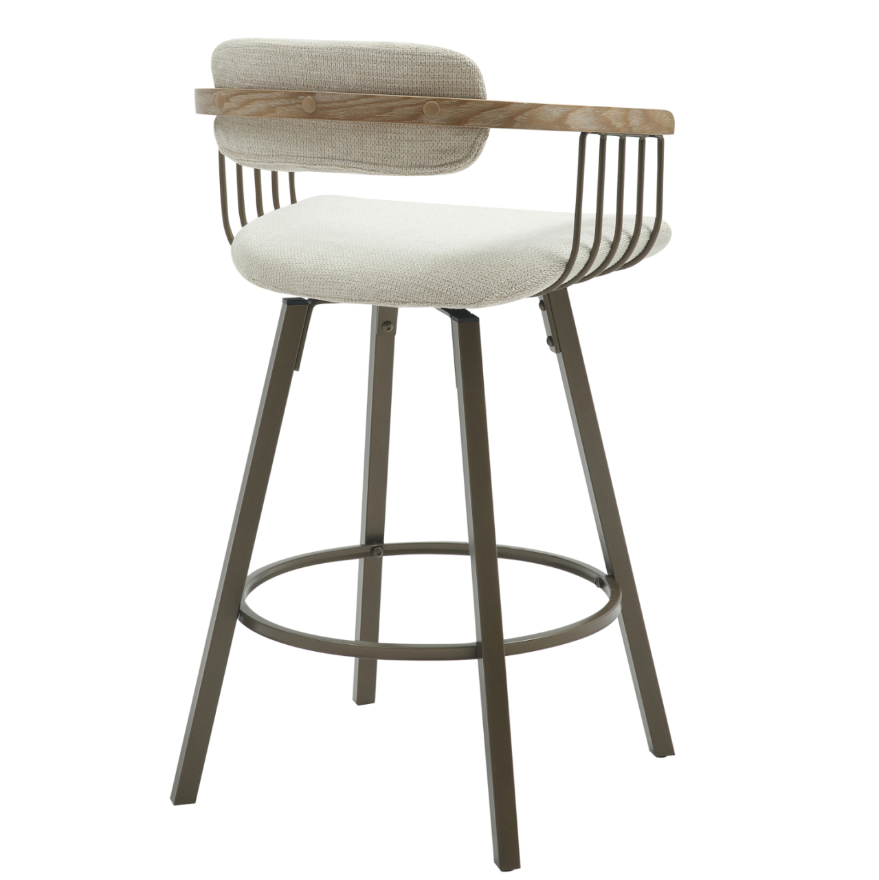 BAR STOOL SWIVEL LANG HM9990.01 ANTIQUE COPPER METAL FRAME-ECRU FABRIC 51,5x48,5x89,5Hcm. [5]