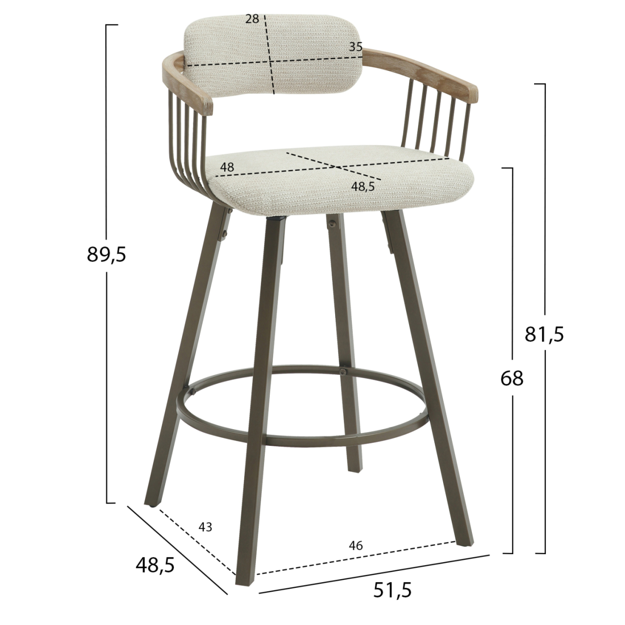 BAR STOOL SWIVEL LANG HM9990.01 ANTIQUE COPPER METAL FRAME-ECRU FABRIC 51,5x48,5x89,5Hcm. [2]