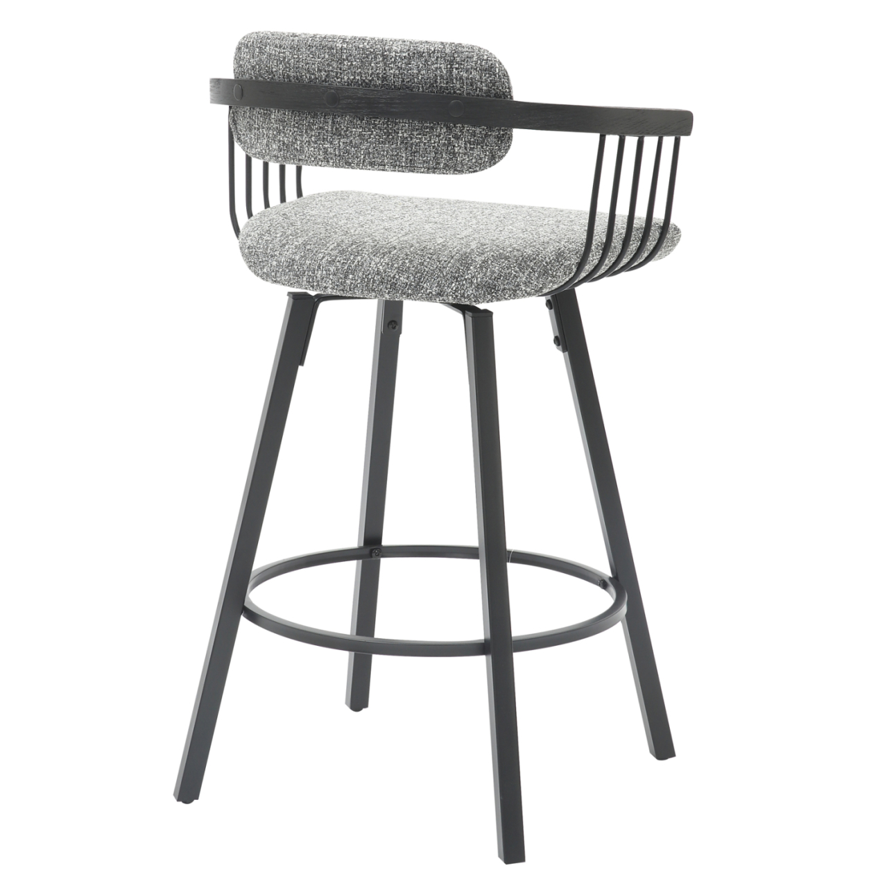 BAR STOOL SWIVEL LANG HM9990.02 BLACK METAL FRAME-GREY FABRIC 51,5x48,5x89,5Hcm. [5]