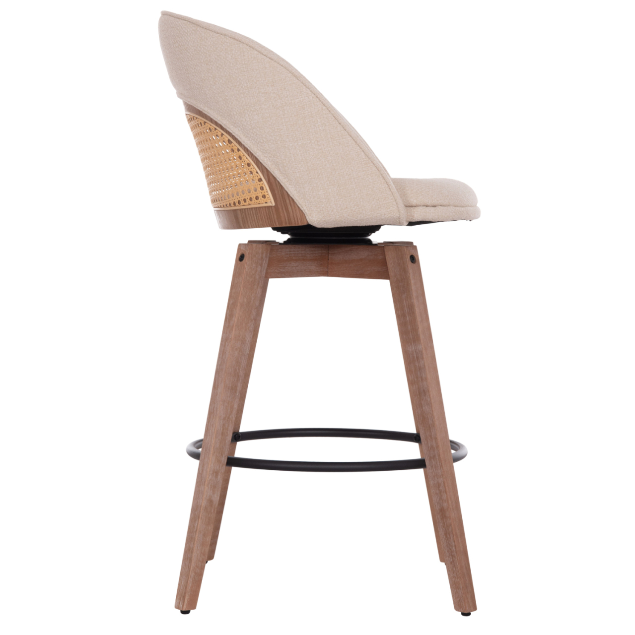 BAR STOOL SWIVEL RIKI HM18253.01 WOODEN LEGS--BEIGE FABRIC 51x53x94Hcm. [4]