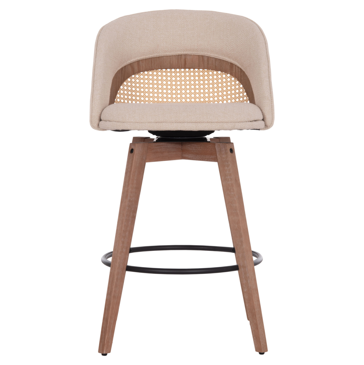 BAR STOOL SWIVEL RIKI HM18253.01 WOODEN LEGS--BEIGE FABRIC 51x53x94Hcm. [3]