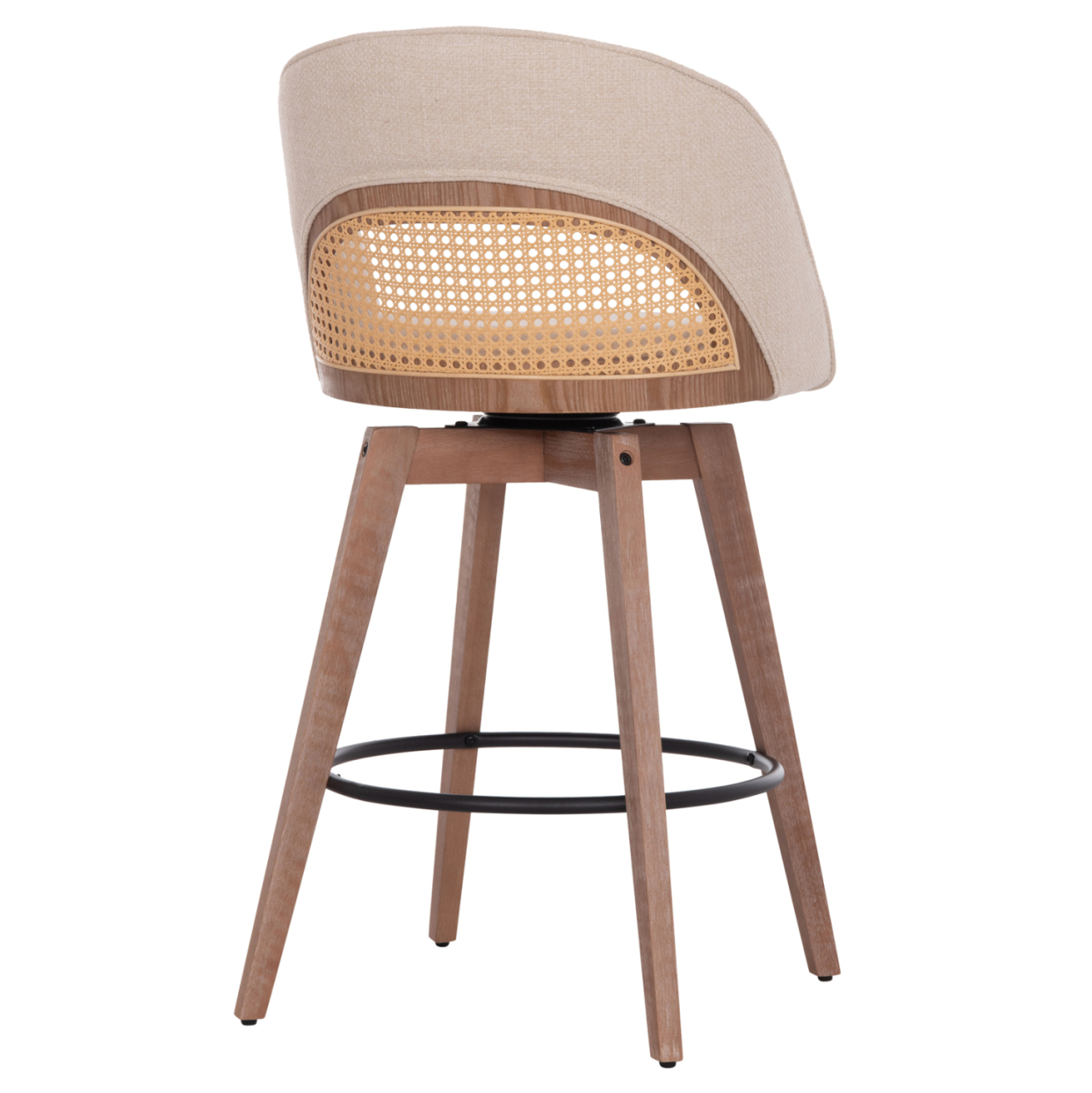 BAR STOOL SWIVEL RIKI HM18253.01 WOODEN LEGS--BEIGE FABRIC 51x53x94Hcm. [5]