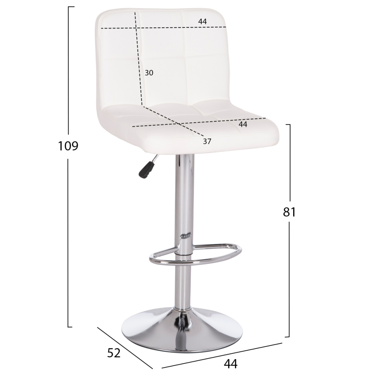 BAR STOOL SWIVELING DIANA HM202.22 WHITE PU--CHROMED METAL 44x52x109Hcm. [2]