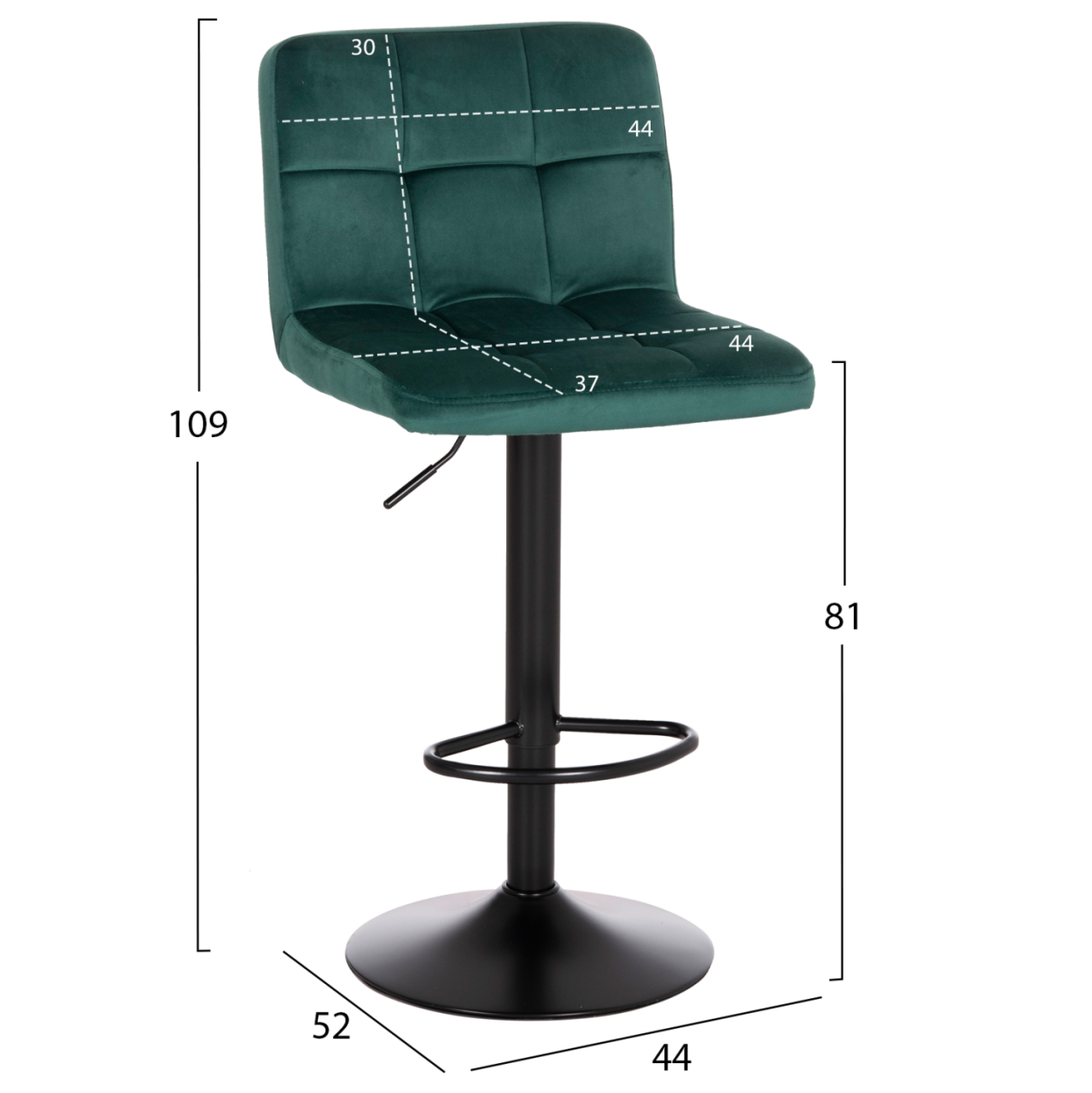 BAR STOOL SWIVELING DIANA HM202.43 CYPRESS GREEN VELVET--BLACK MATTE METAL 44x52x109Hcm. [2]