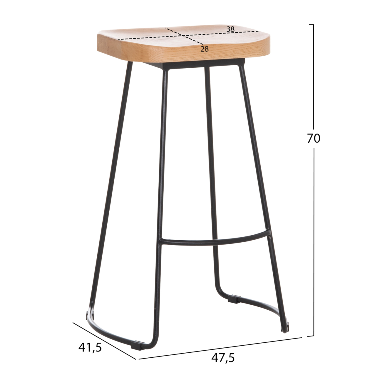 BAR-STOOL TOON WOOD-METAL IN NATURAL-BLACK 47.5Χ41.5Χ70Hcm.HM9333.01 [2]