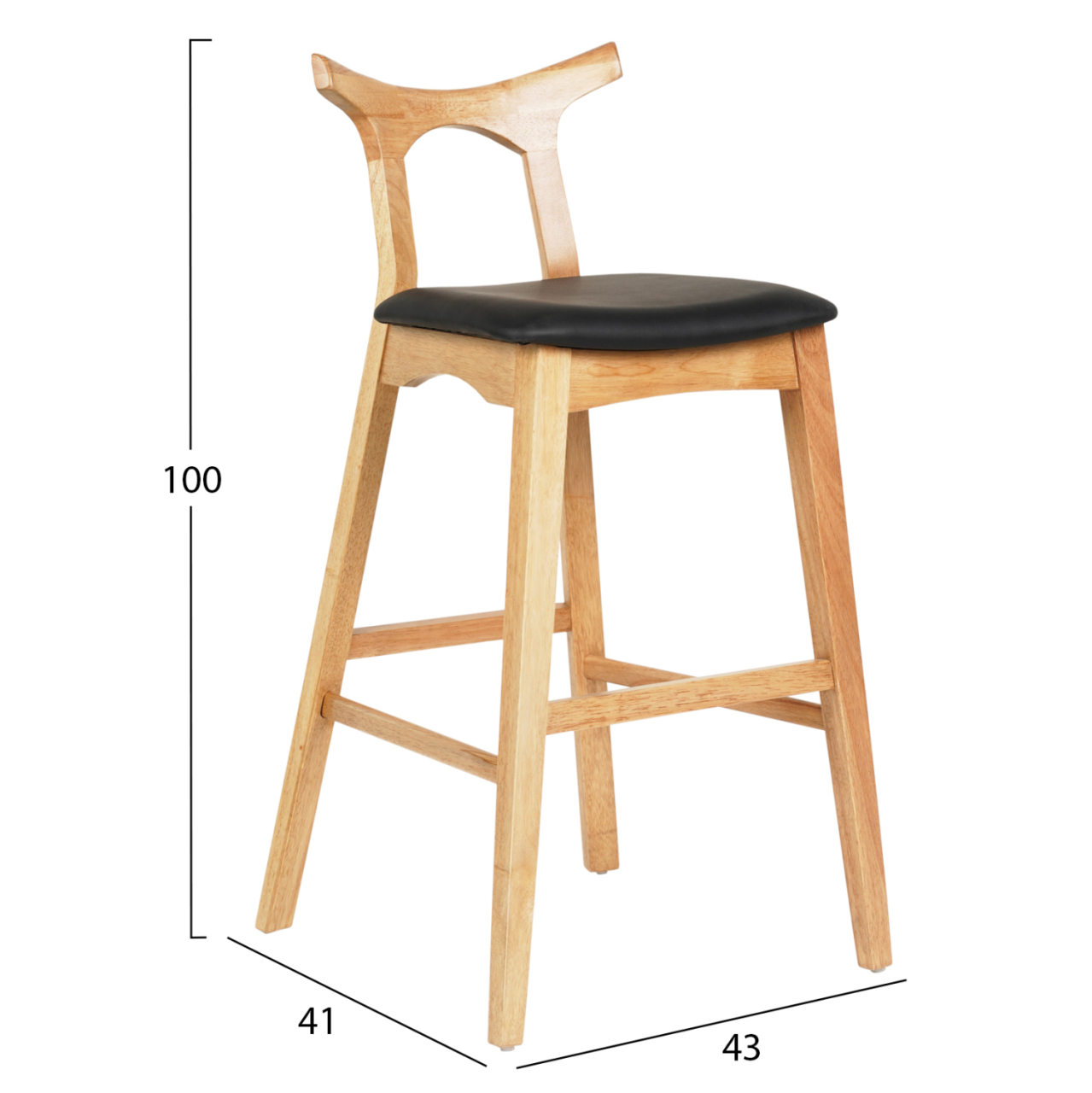 BAR STOOL USOPP HM9951.01 RUBBERWOOD IN LIGHT OAK- BLACK PU 43x41x100Hcm. [2]