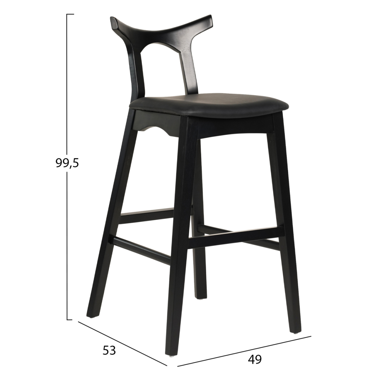 BAR STOOL USOPP HM9951.02 RUBBERWOOD and PU IN BLACK COLOR 49x53x99,5Hcm. [2]