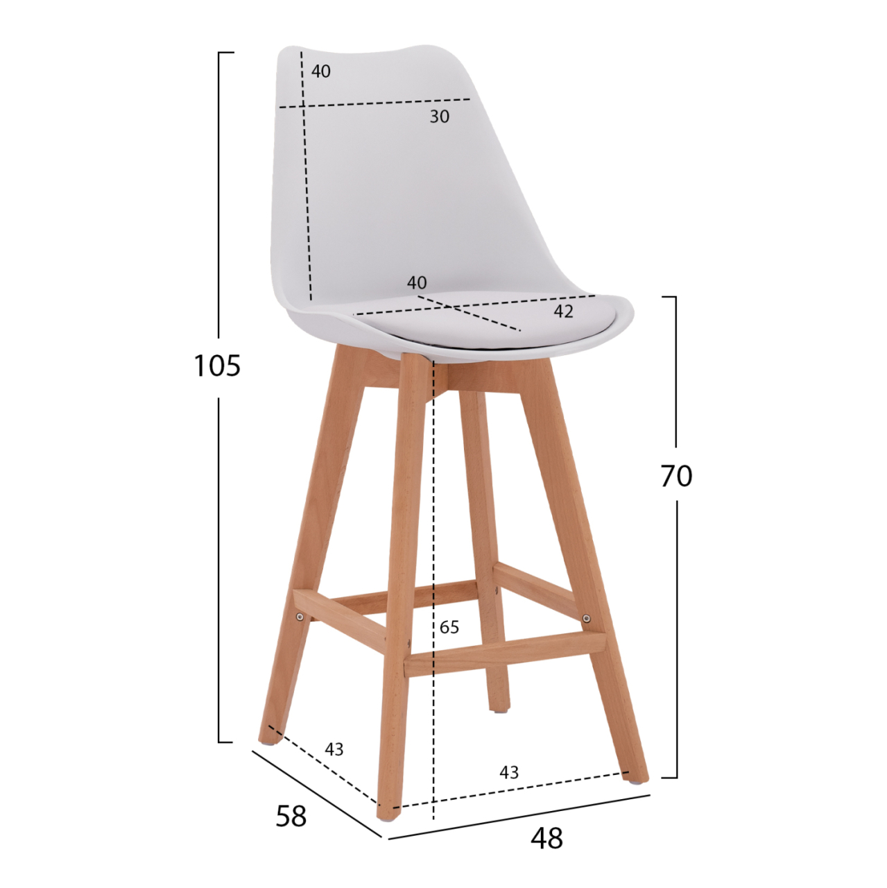 Bar Stool Vegas HM8000.11 White 48x58x105 cm [2]