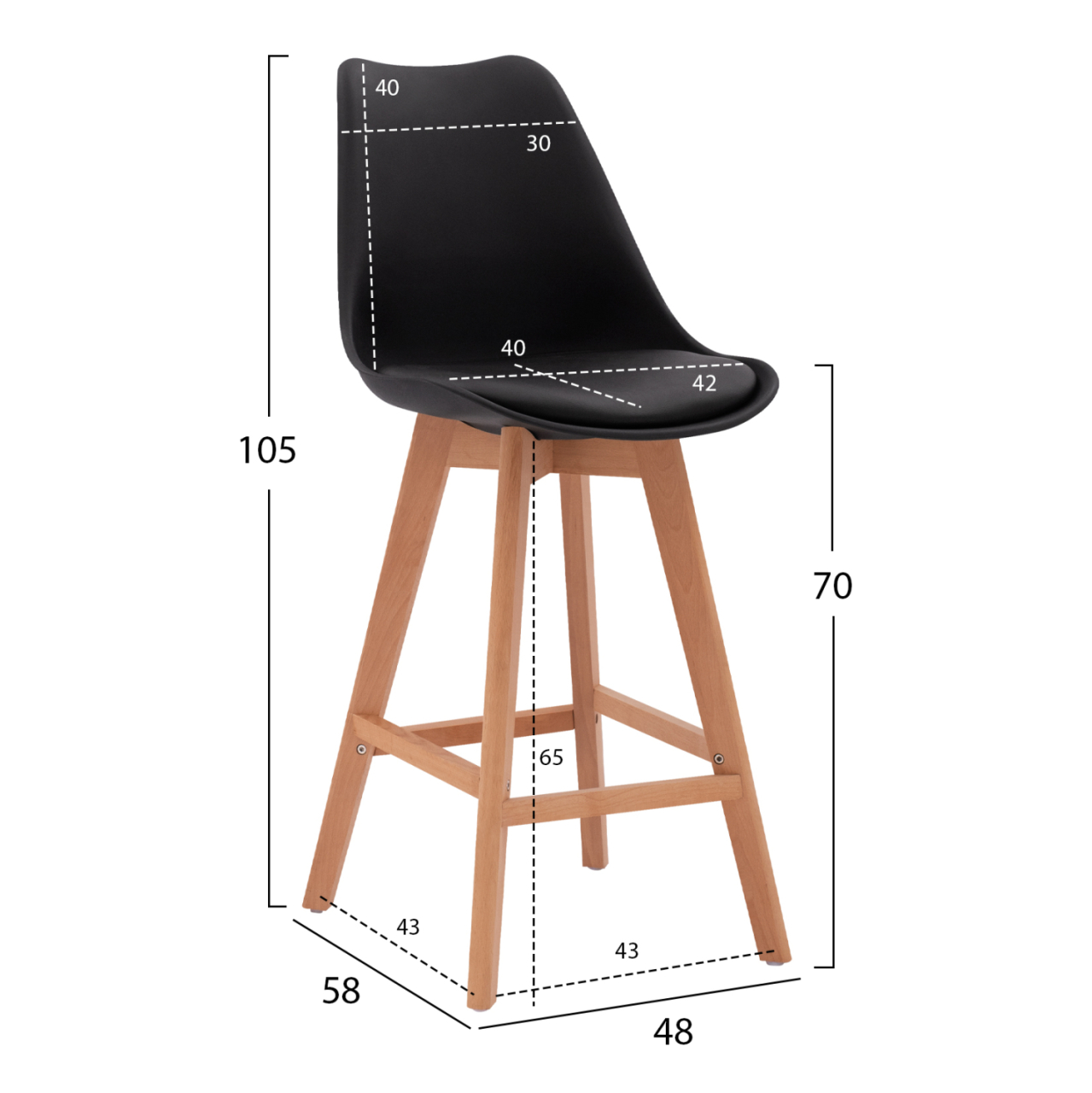 Bar Stool Vegas HM8000.12 Black 48x58x105 cm [2]