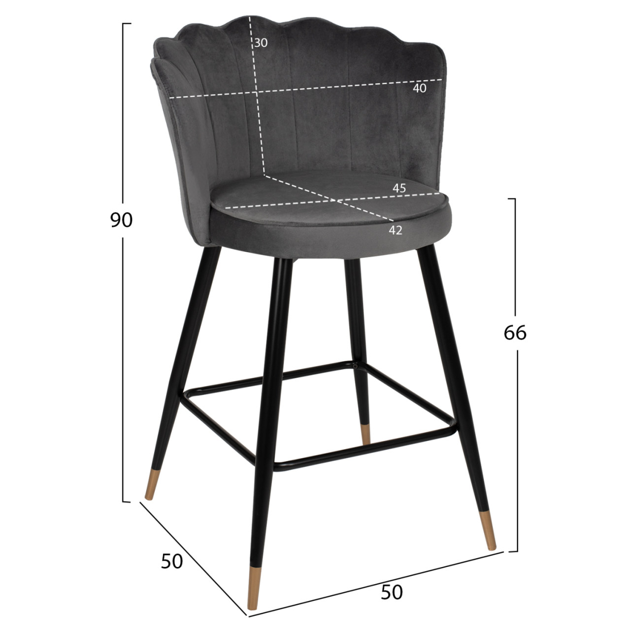 BAR STOOL VESNA HM8736.01 GREY VELVET METAL FRAME IN BLACK 50x50x90Hcm. [2]